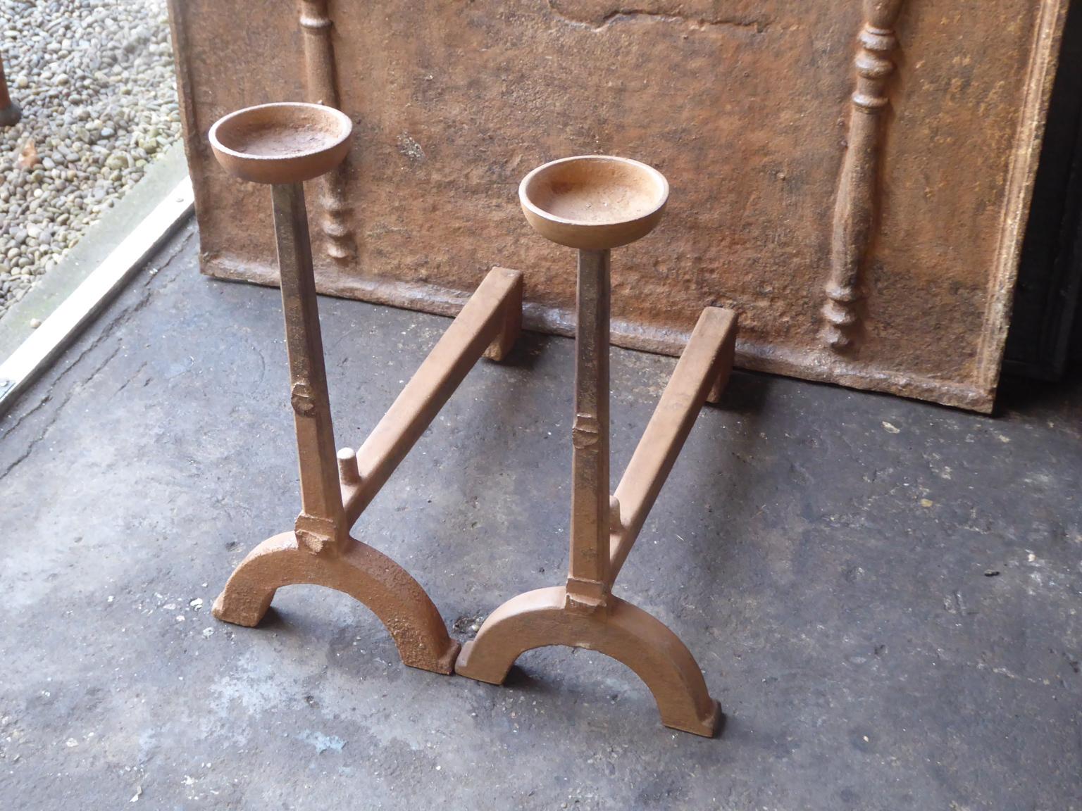 Antique French Gothic Andirons or Firedogs, 17th Century In Good Condition For Sale In Amerongen, NL
