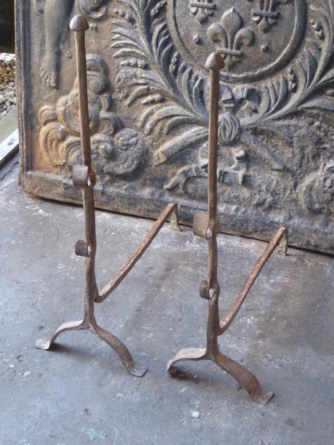 Antique French Gothic Andirons or Firedogs, 17th Century In Good Condition For Sale In Amerongen, NL