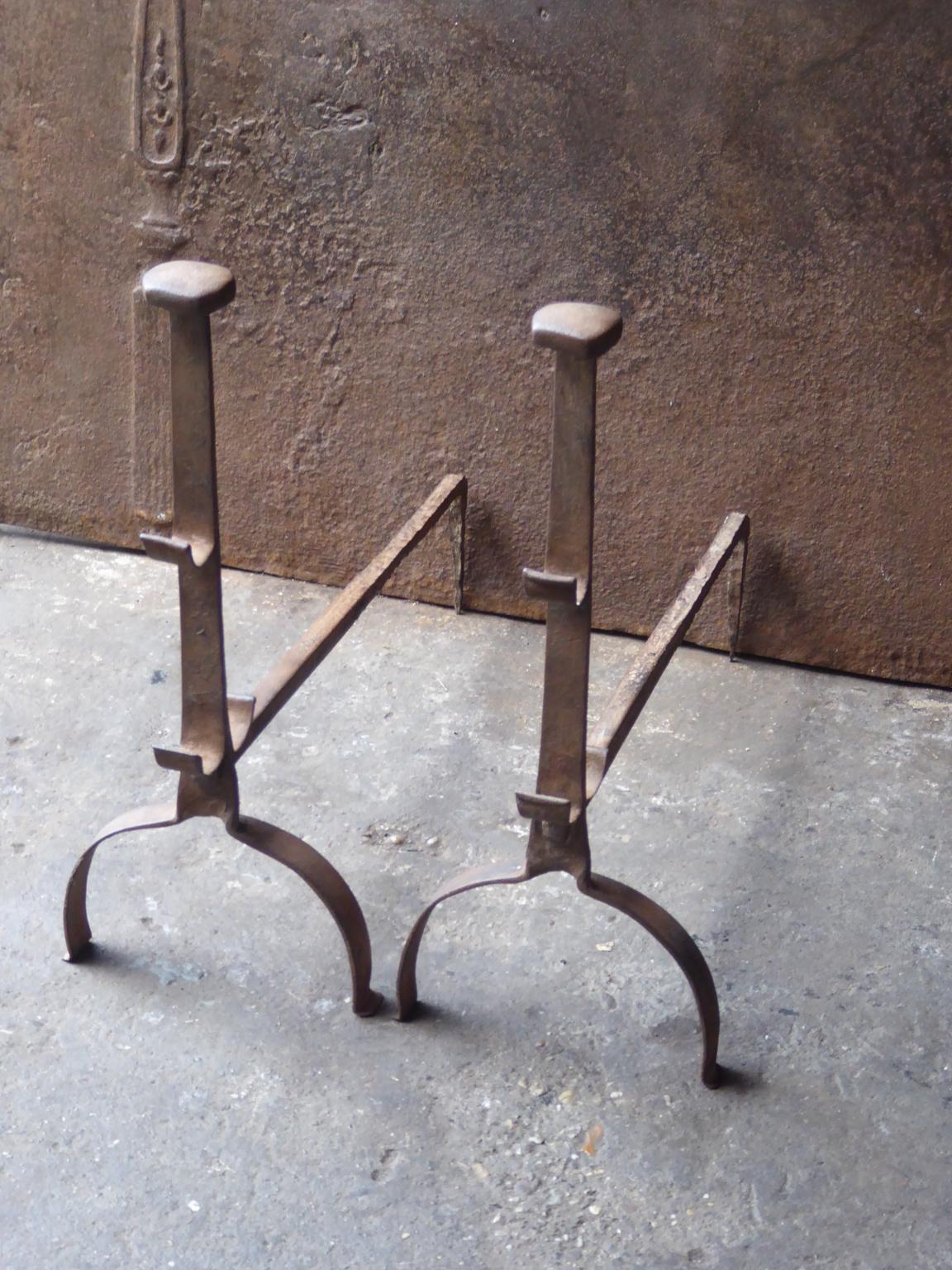 Antique French Gothic Andirons or Firedogs, 17th Century In Good Condition For Sale In Soest, NL