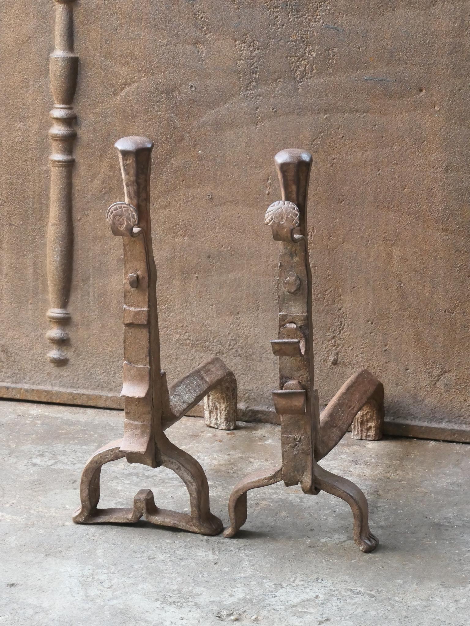 Antique French Gothic Andirons or Firedogs, 17th Century In Good Condition In Amerongen, NL