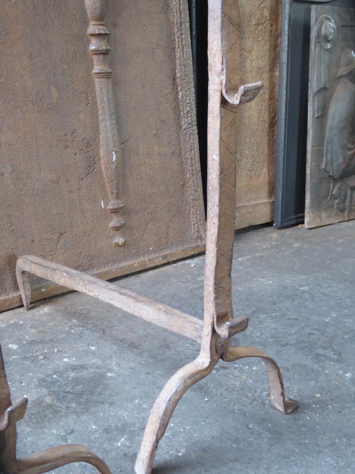 18th Century and Earlier Antique French Gothic Andirons or Firedogs, 17th Century For Sale