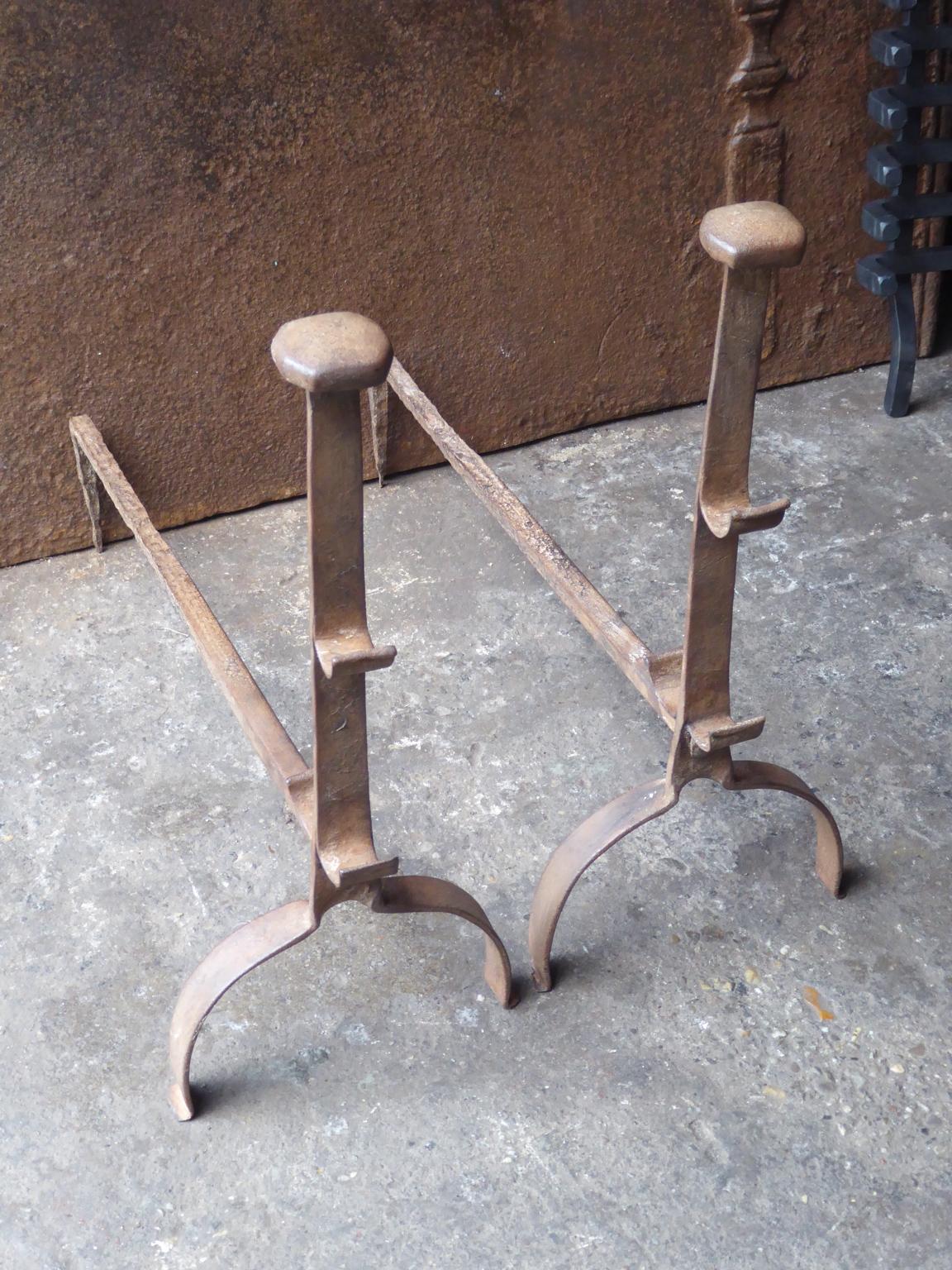 18th Century and Earlier Antique French Gothic Andirons or Firedogs, 17th Century For Sale
