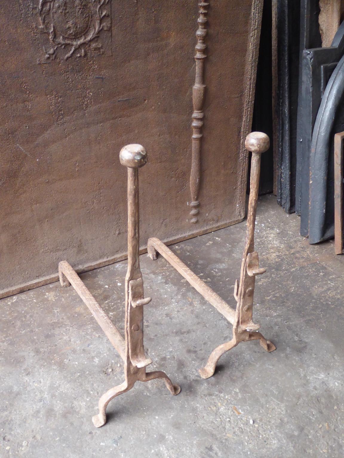 18th Century and Earlier Antique French Gothic Andirons or Firedogs, 17th Century For Sale