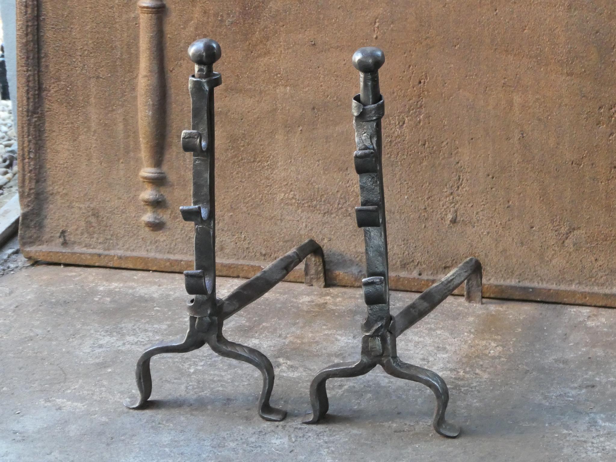 18th Century and Earlier Antique French Gothic Andirons or Firedogs, 17th Century For Sale