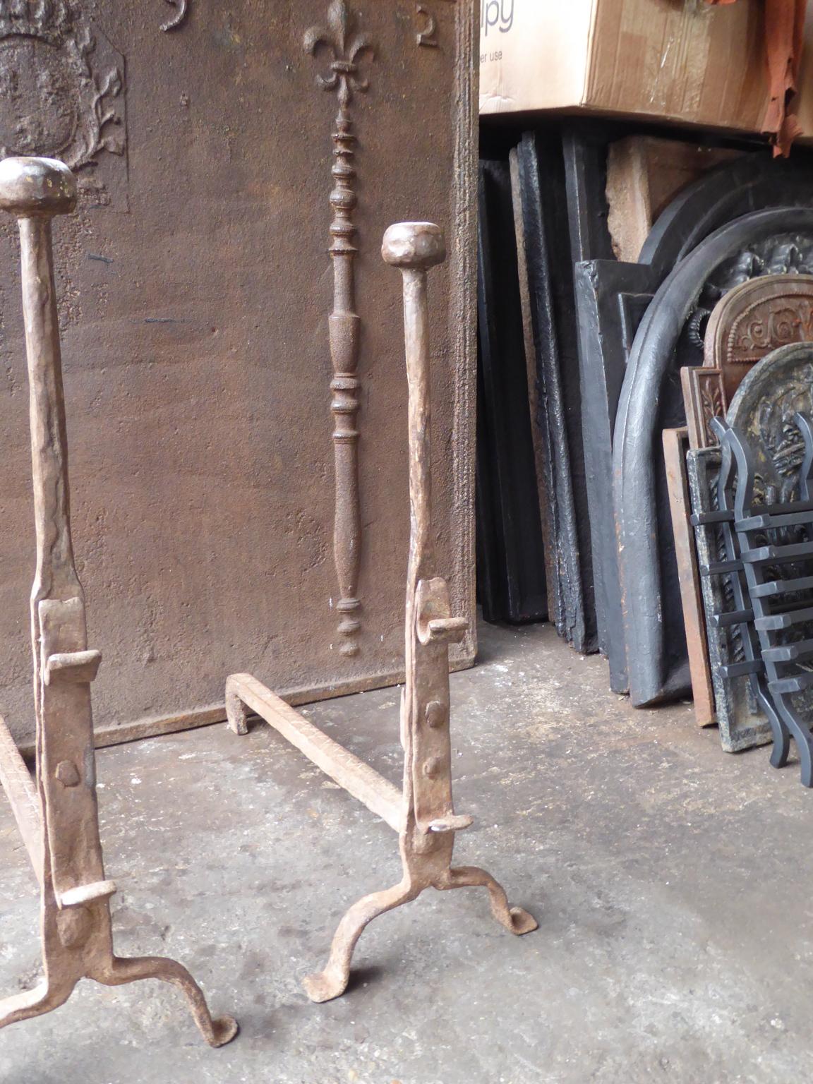Antique French Gothic Andirons or Firedogs, 17th Century For Sale 1