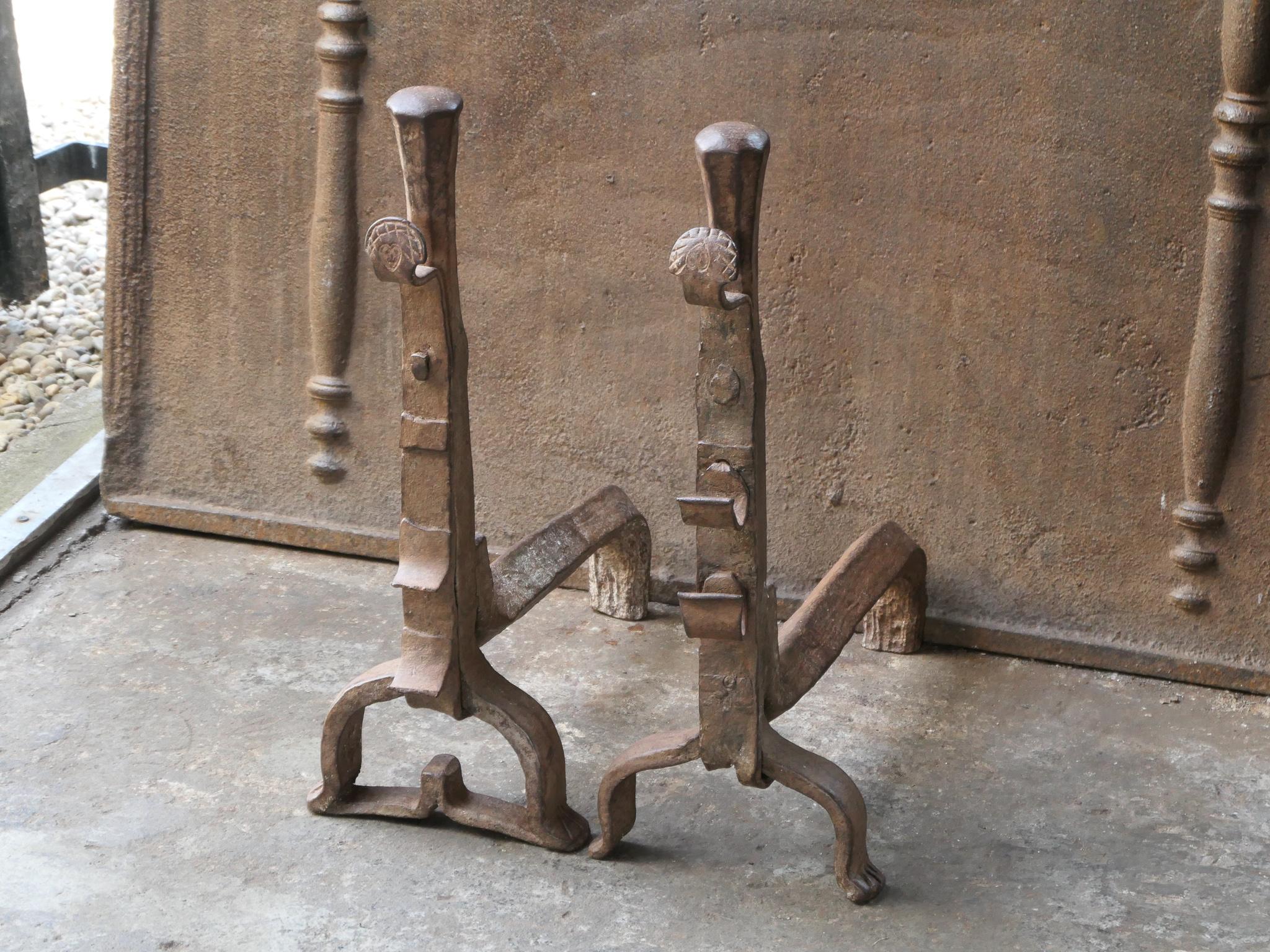 Antique French Gothic Andirons or Firedogs, 17th Century 1