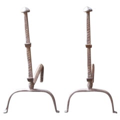 Antique French Gothic Andirons or Firedogs, 17th Century