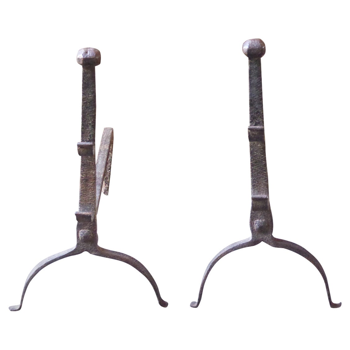 Antique French Gothic Andirons or Firedogs, 17th Century