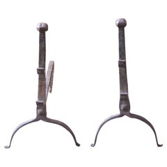 Antique French Gothic Andirons or Firedogs, 17th Century