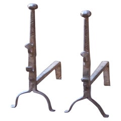 Antique French Gothic Andirons or Firedogs, 17th Century