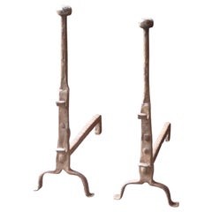 Antique French Gothic Andirons or Firedogs, 17th Century
