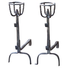 Antique French Gothic Andirons or Firedogs, 17th Century