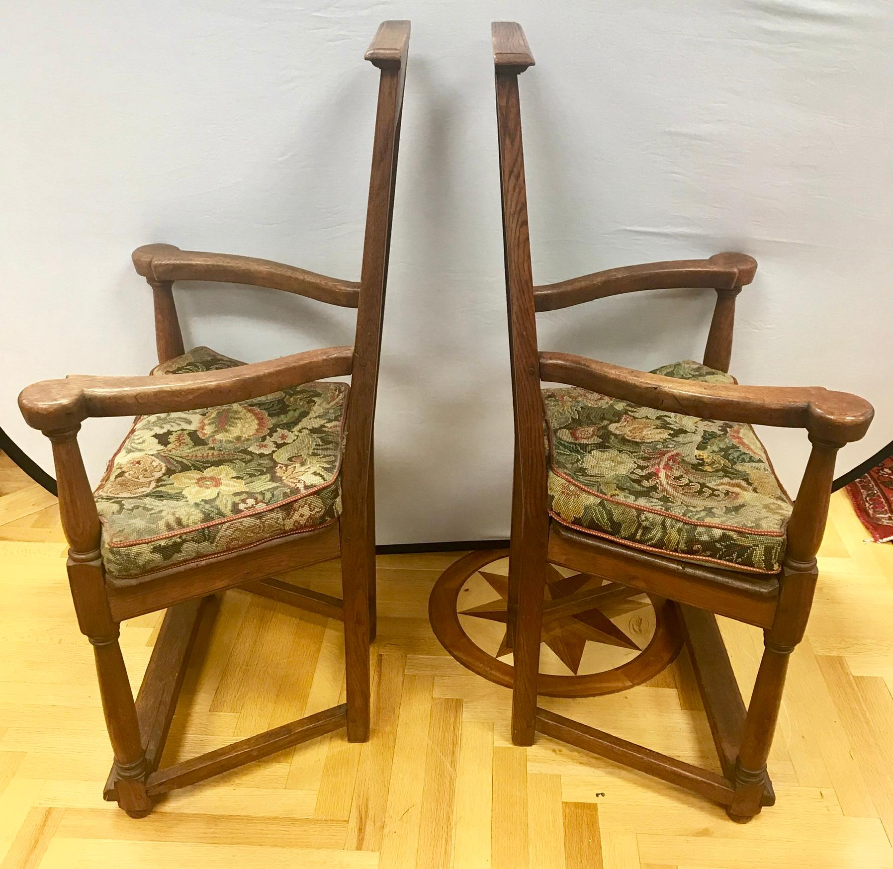 Antique French Gothic Armchairs Chairs with Original Tapestry Upholstery 2