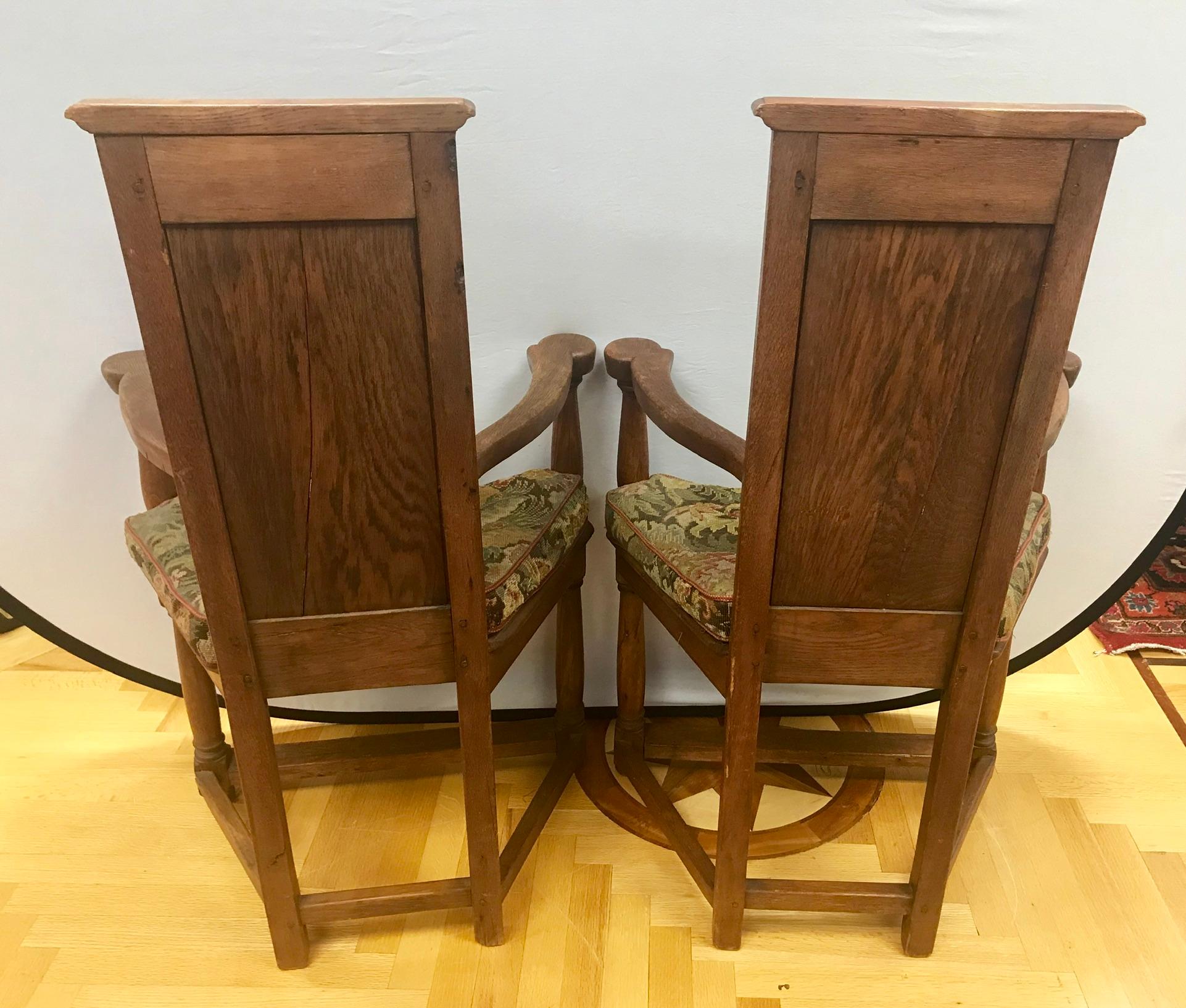 Antique French Gothic Armchairs Chairs with Original Tapestry Upholstery 3
