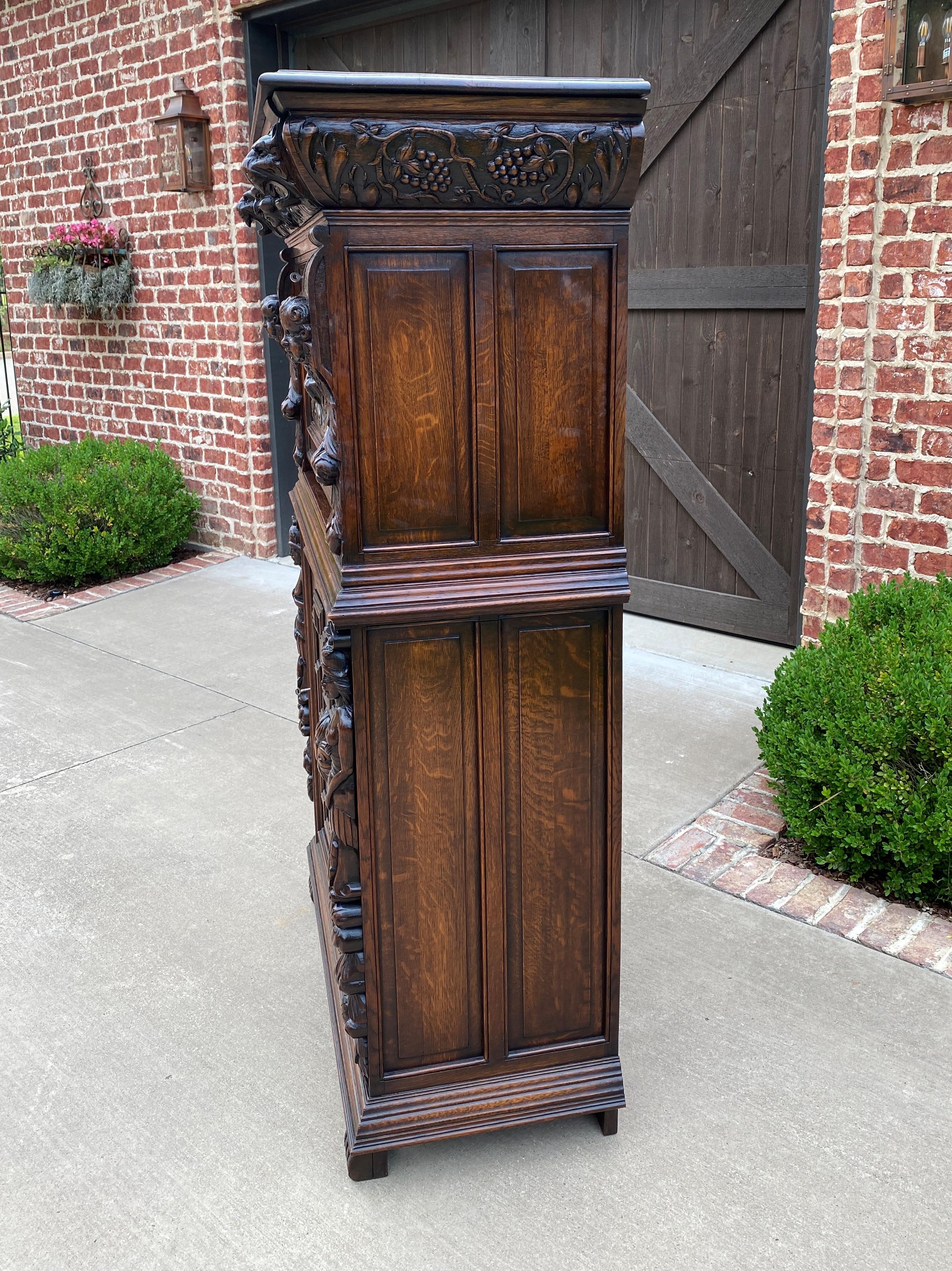 Antique French Gothic Cabinet Bar Liquor Cupboard Fall Front Oak Renaissance  3