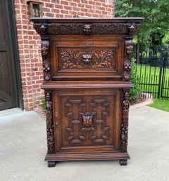Antique French Gothic Cabinet Bar Liquor Cupboard Fall Front Oak Renaissance