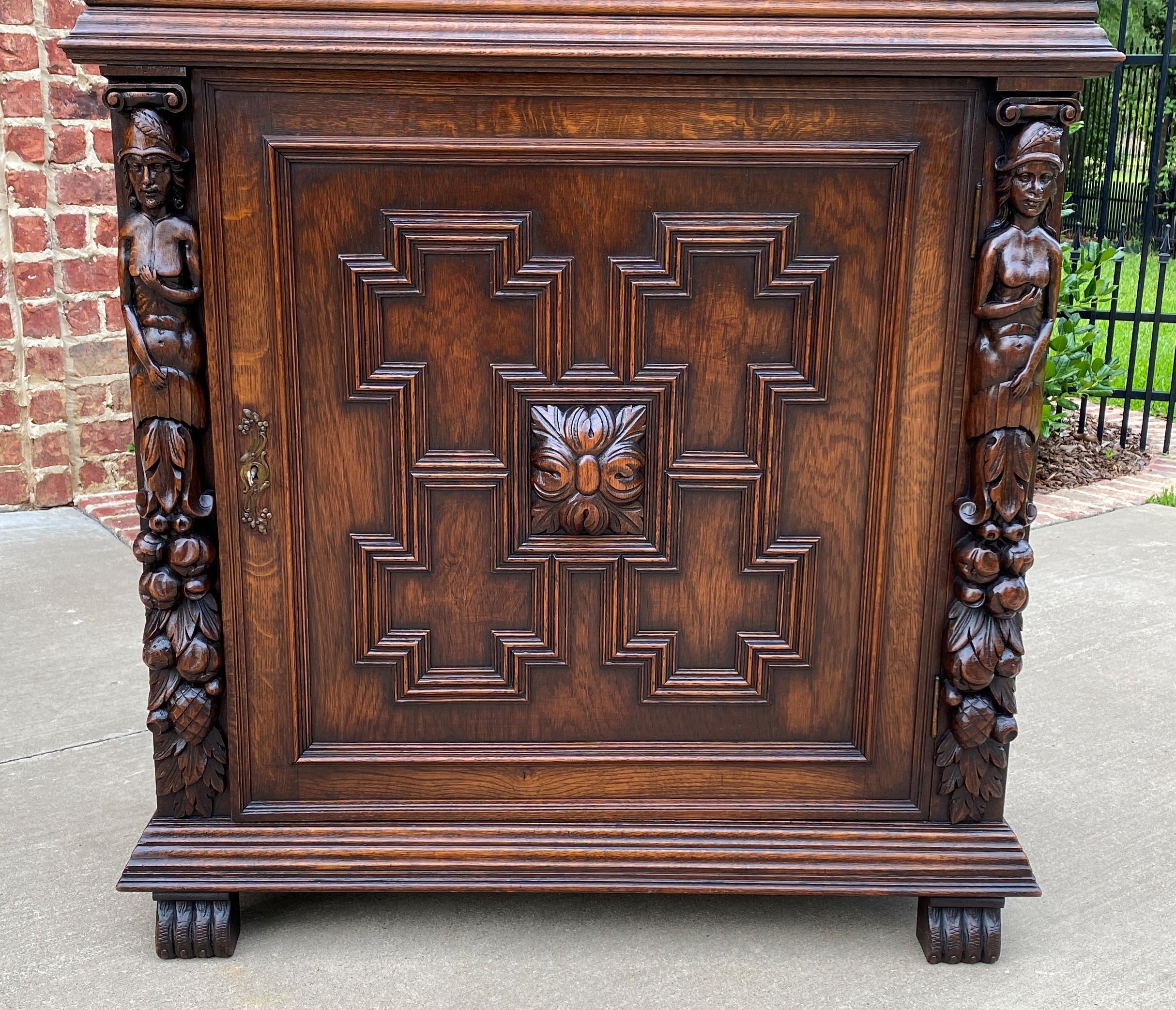 Carved Antique French Gothic Cabinet Bar Liquor Cupboard Fall Front Oak Renaissance 