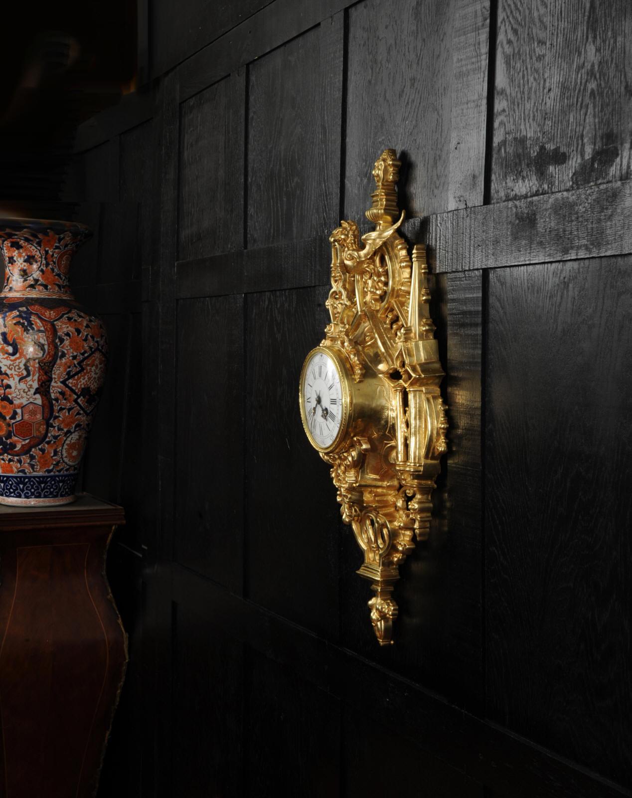 Antique French Gothic Cartel Wall Clock - Raro - Totalmente restaurado - Henri Riondet en venta 3