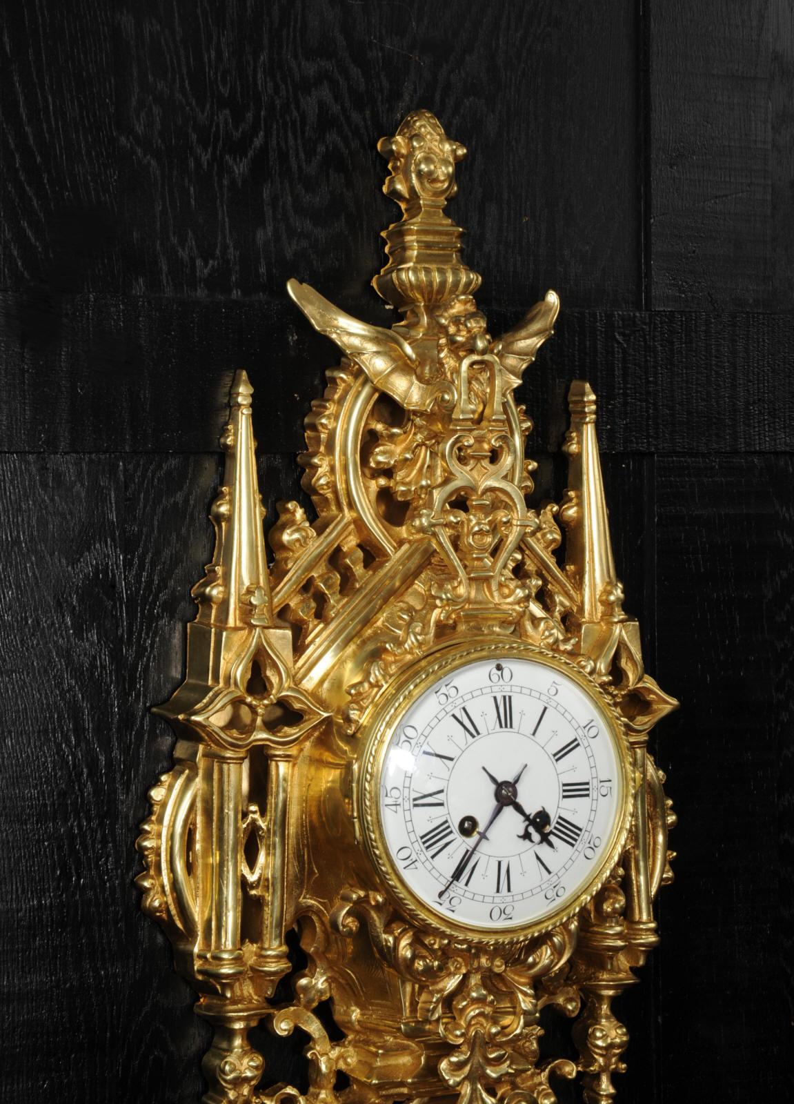 Antique French Gothic Cartel Wall Clock - Raro - Totalmente restaurado - Henri Riondet en venta 6