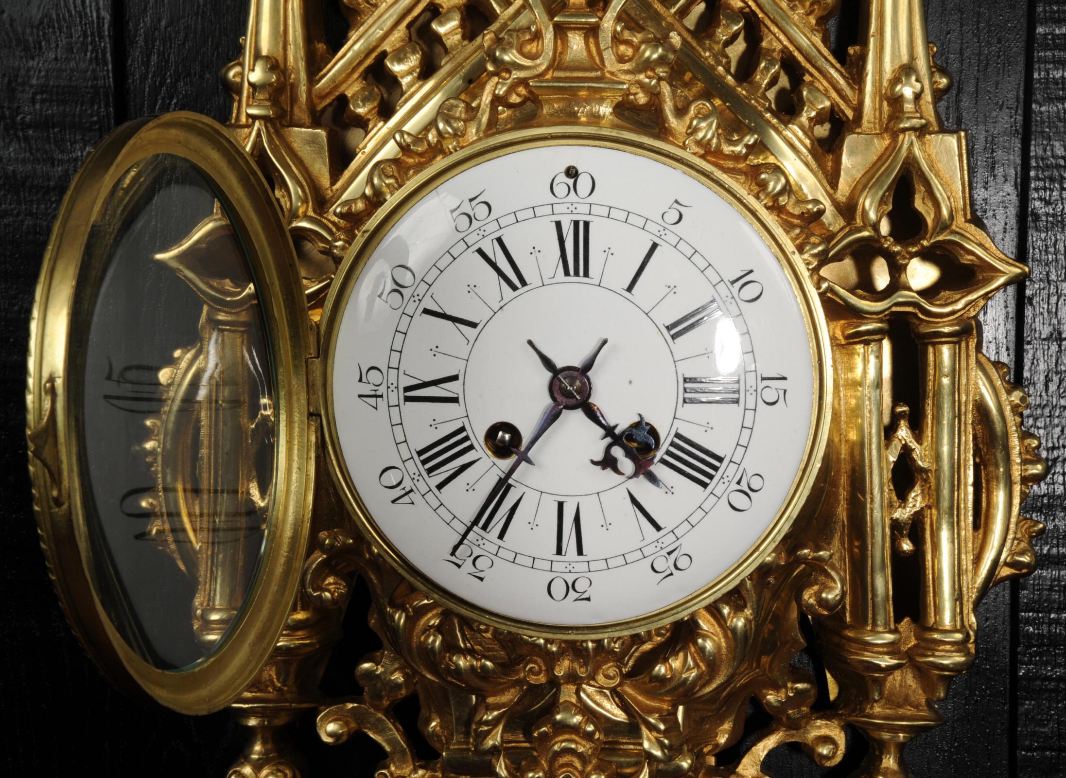 Antique French Gothic Cartel Wall Clock - Raro - Totalmente restaurado - Henri Riondet en venta 7