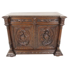 Antique French Gothic Carved Oak Sideboard, Cupboard, Buffet, France 1880, B2839