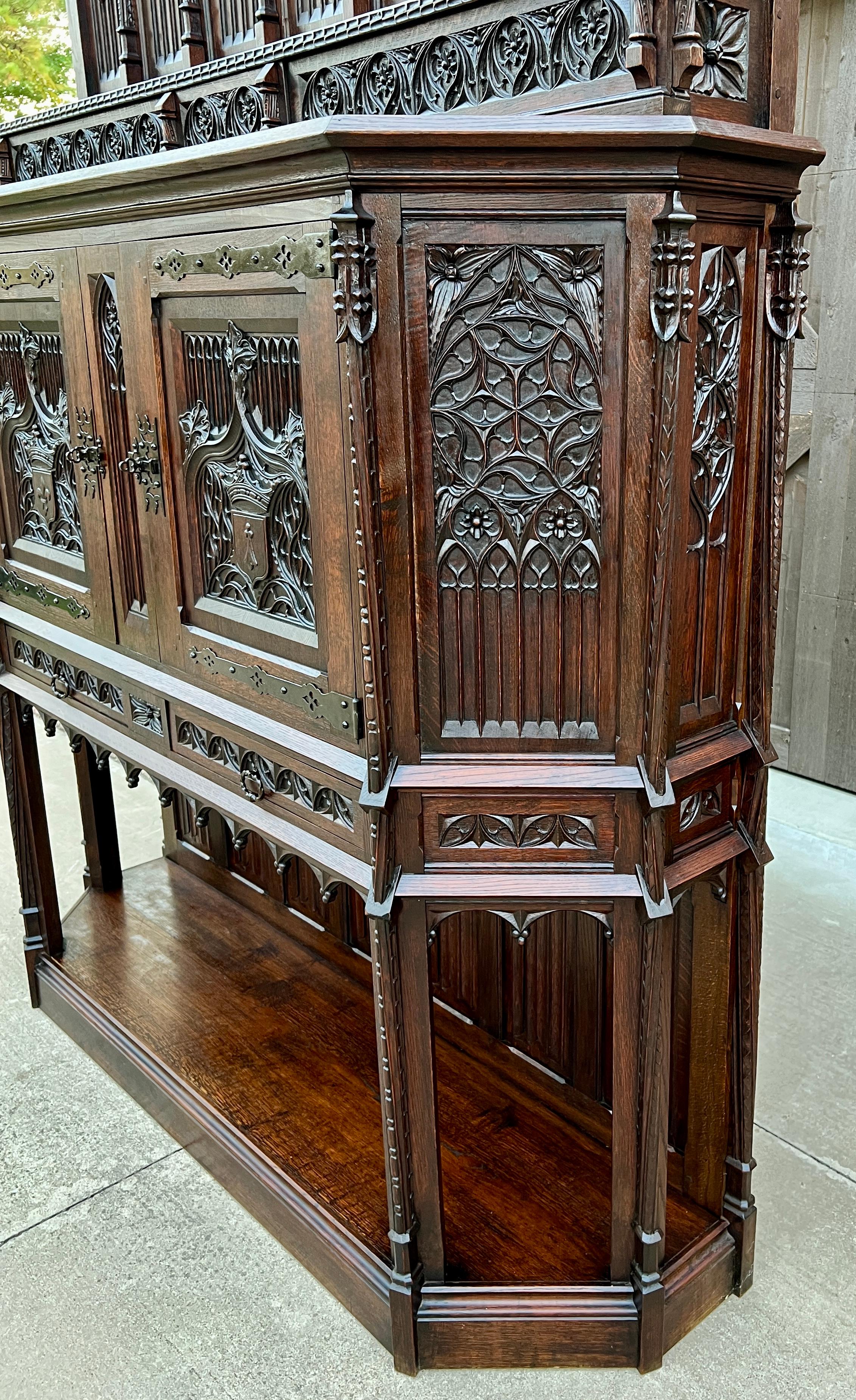 Antique French Gothic Cathedral Vestry Altar Wine Cabinet Bar Carved Oak 115