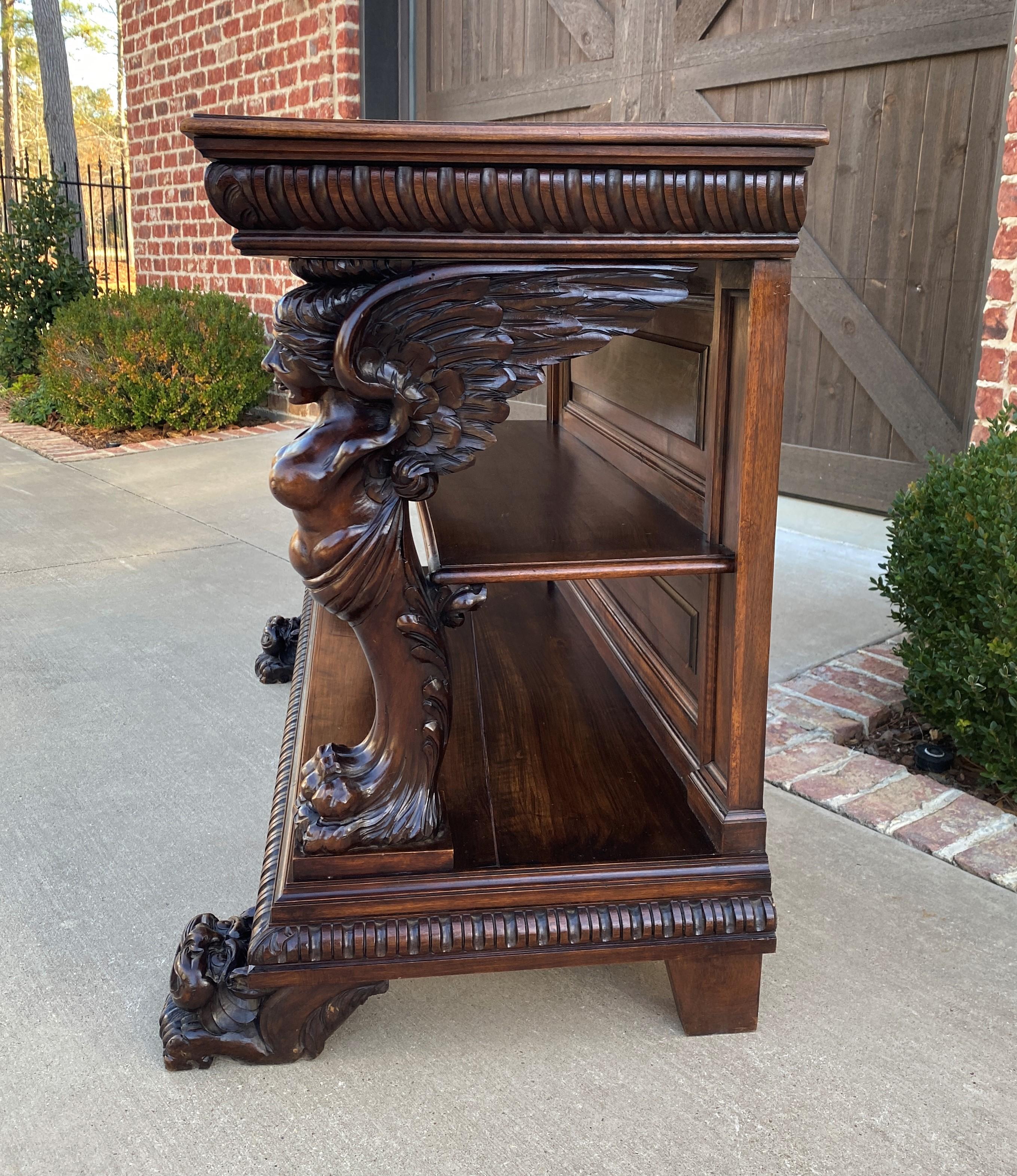 Antique French Gothic Console Table Server Sideboard 2-Tier Walnut Winged Figure For Sale 4