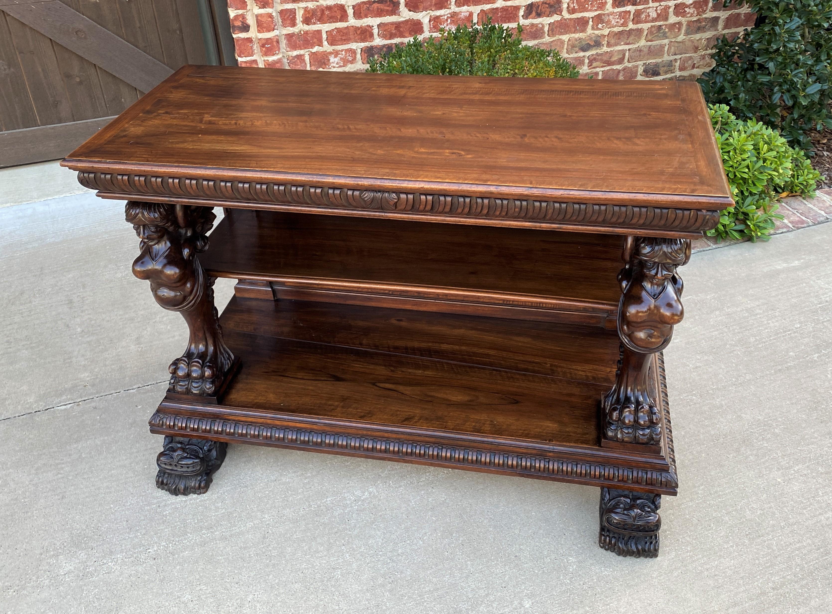 Antique French Gothic Console Table Server Sideboard 2-Tier Walnut Winged Figure 5