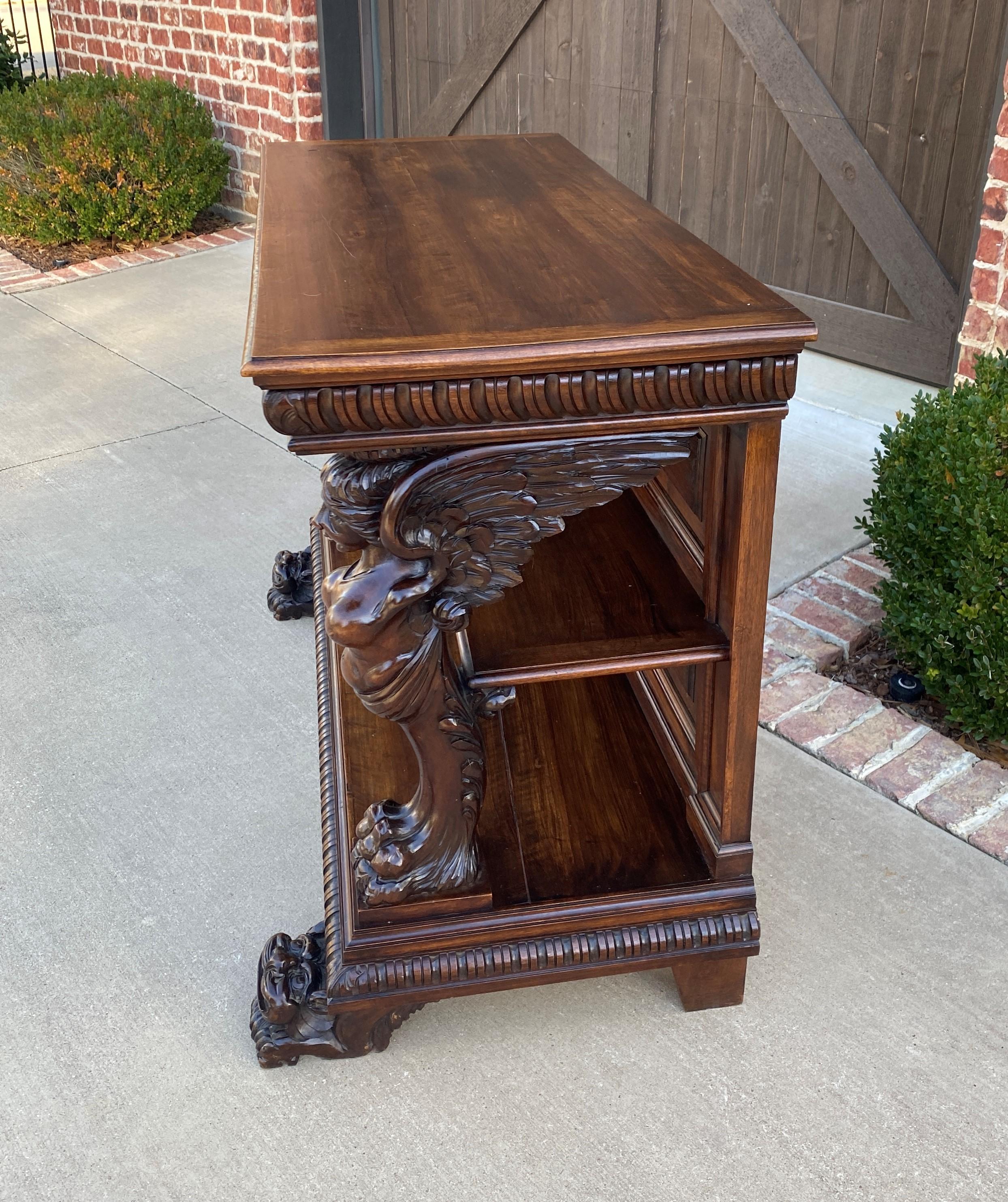 Antique French Gothic Console Table Server Sideboard 2-Tier Walnut Winged Figure 8