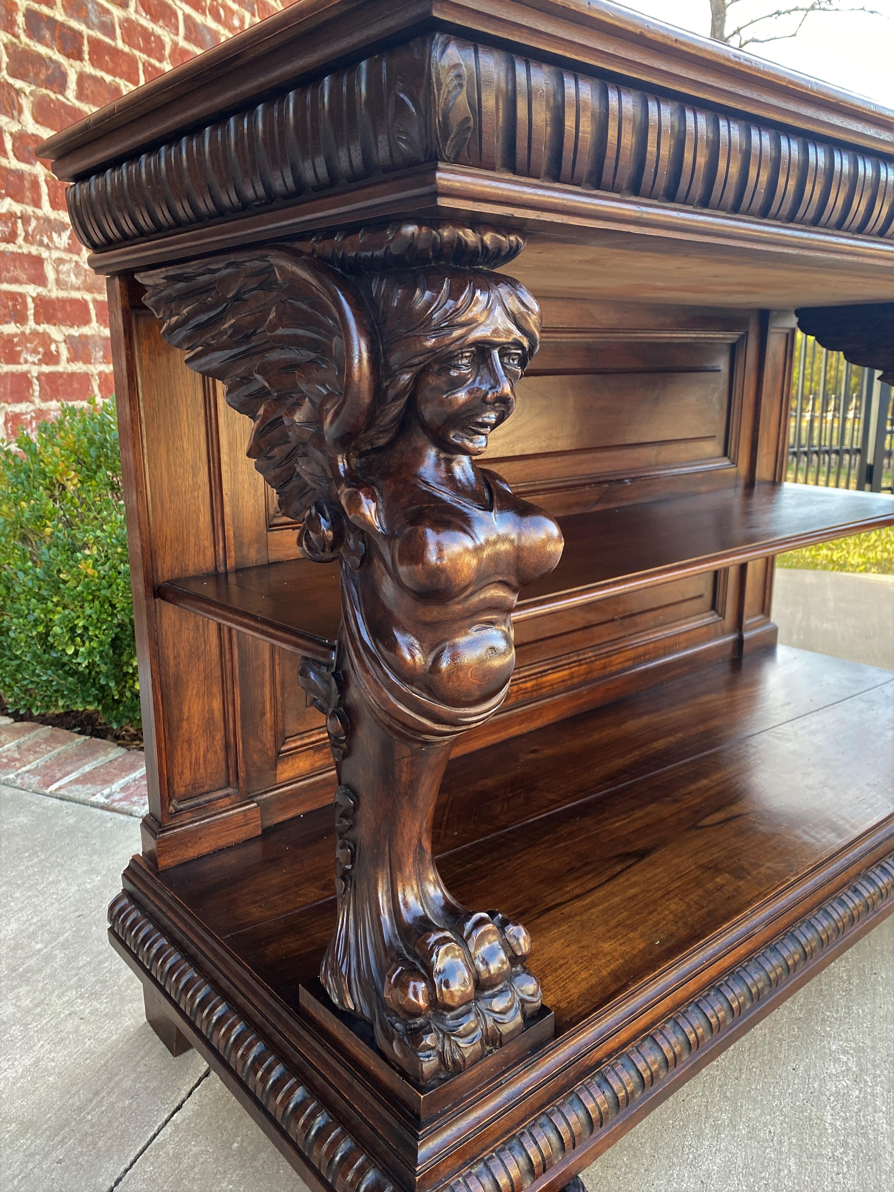 Antique French Gothic Console Table Server Sideboard 2-Tier Walnut Winged Figure 9