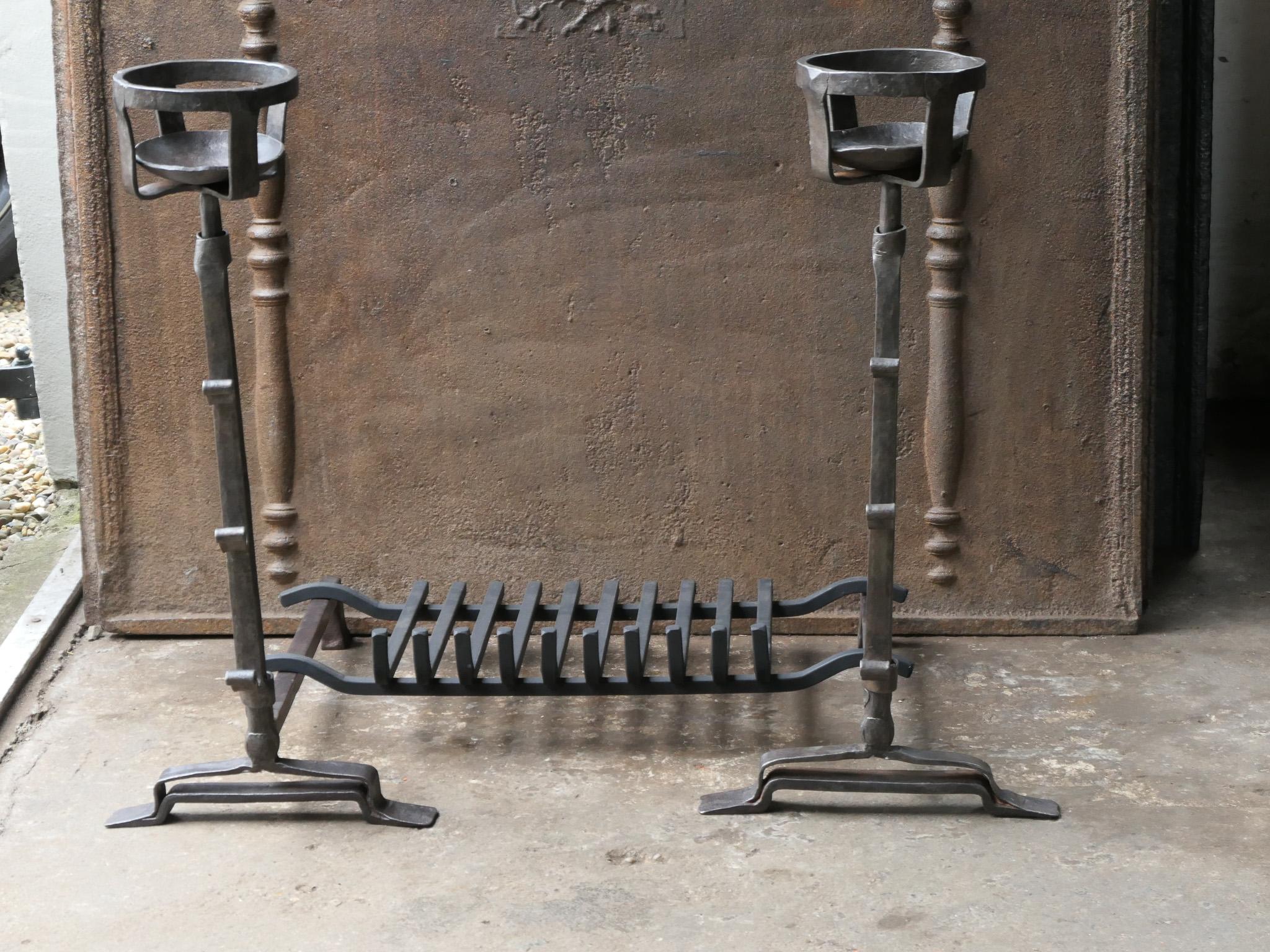 Forged Antique French Gothic Fireplace Grate or Fire Basket, 17th - 18th Century For Sale