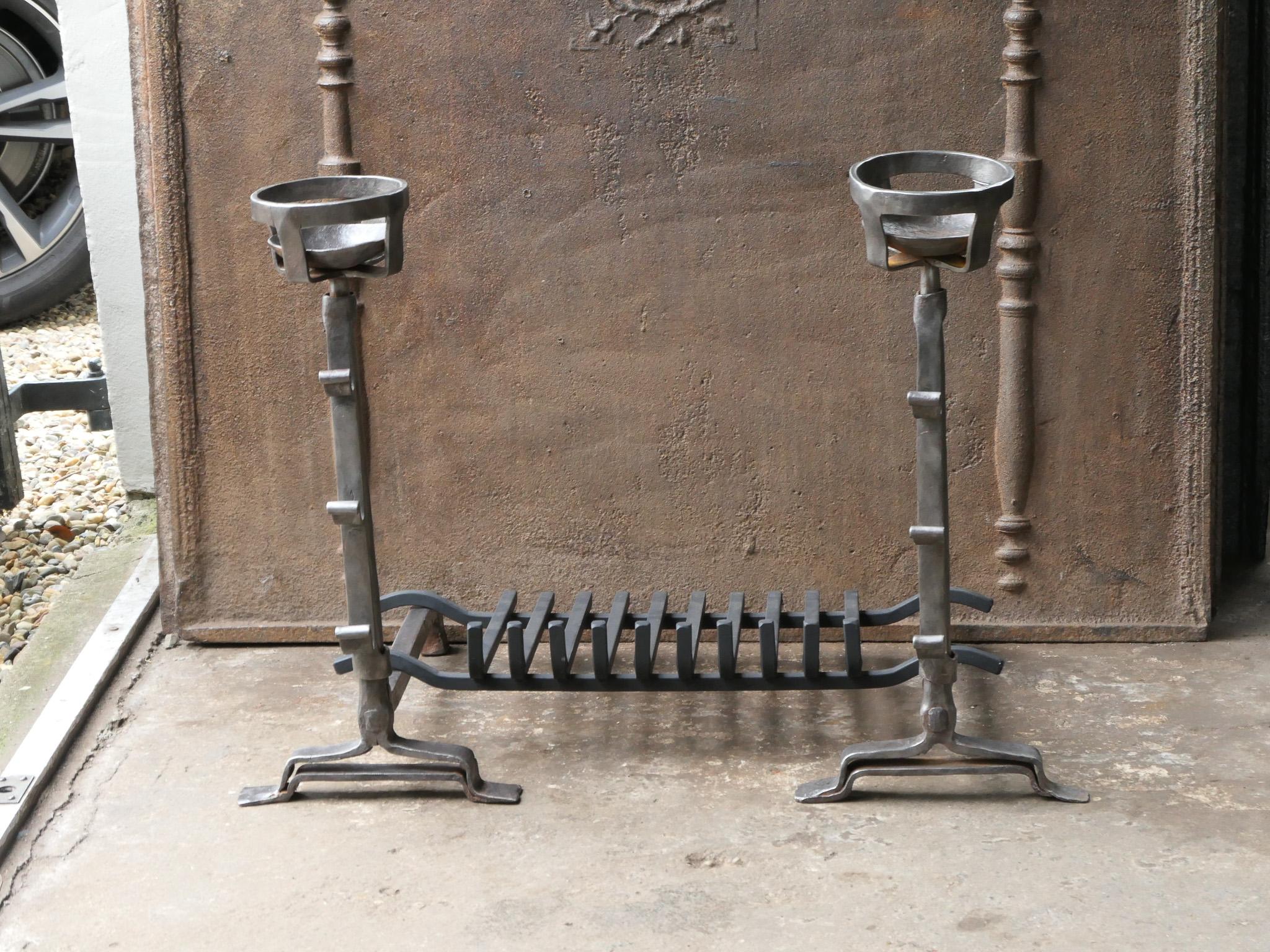 Forged Antique French Gothic Fireplace Grate or Fire Basket, 17th - 18th Century For Sale