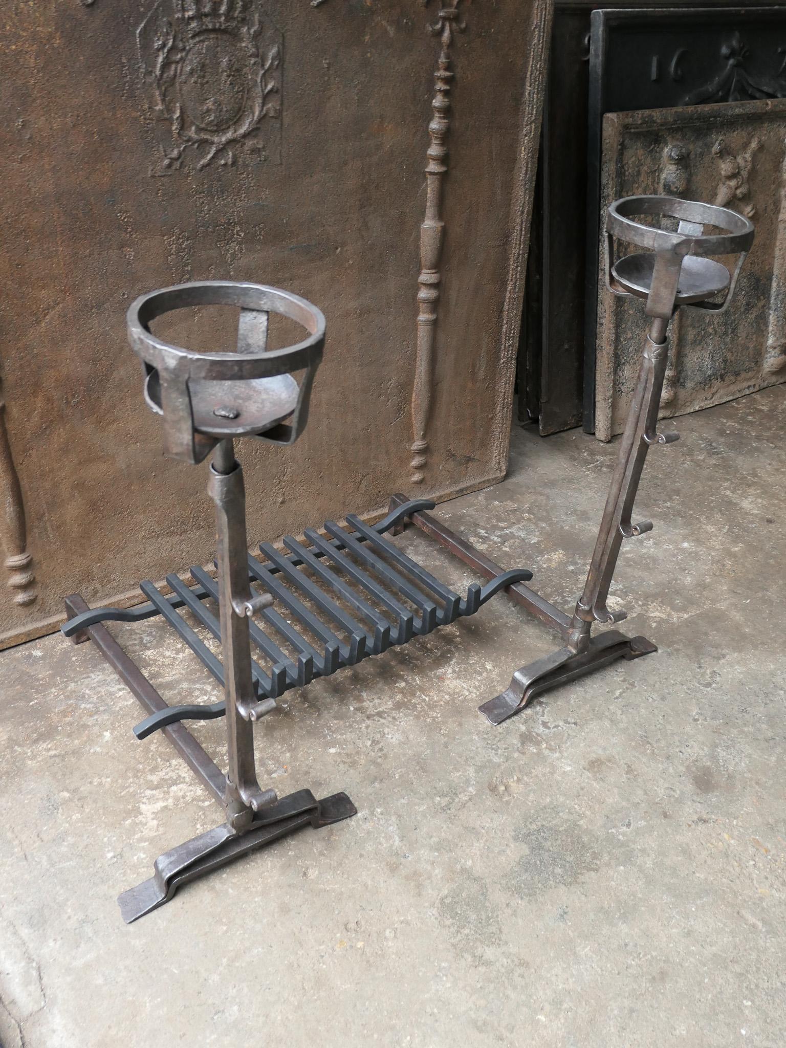 Wrought Iron Antique French Gothic Fireplace Grate or Fire Basket, 17th - 18th Century For Sale