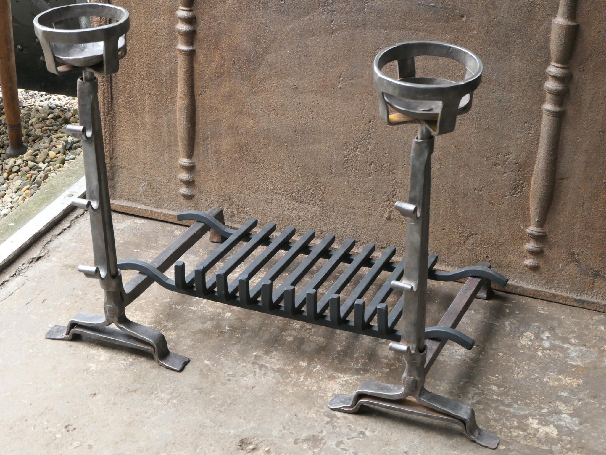 Wrought Iron Antique French Gothic Fireplace Grate or Fire Basket, 17th - 18th Century For Sale