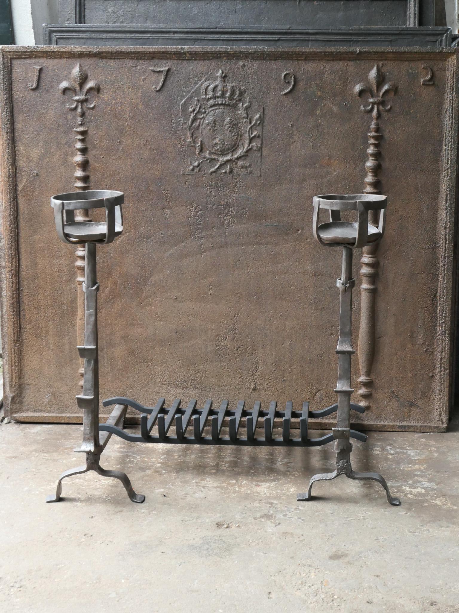 Forged Antique French Gothic Fireplace Grate or Fire Basket, 17th Century For Sale