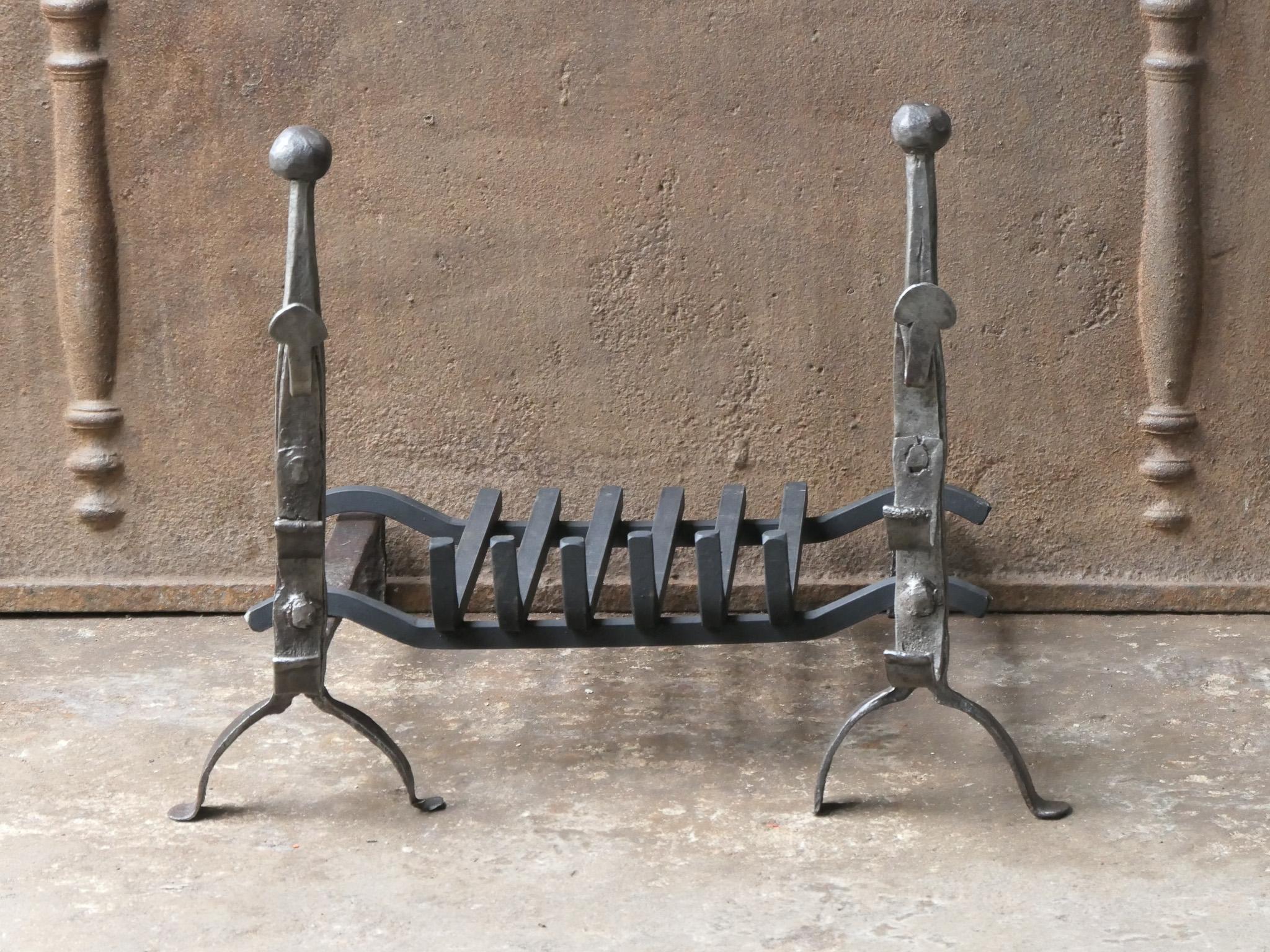 Wrought Iron Antique French Gothic Fireplace Grate or Fire Basket, 17th Century For Sale