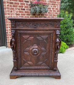 Antique French Gothic Jam Cabinet Cupboard Liquor Cabinet Bar Oak Confiture Key