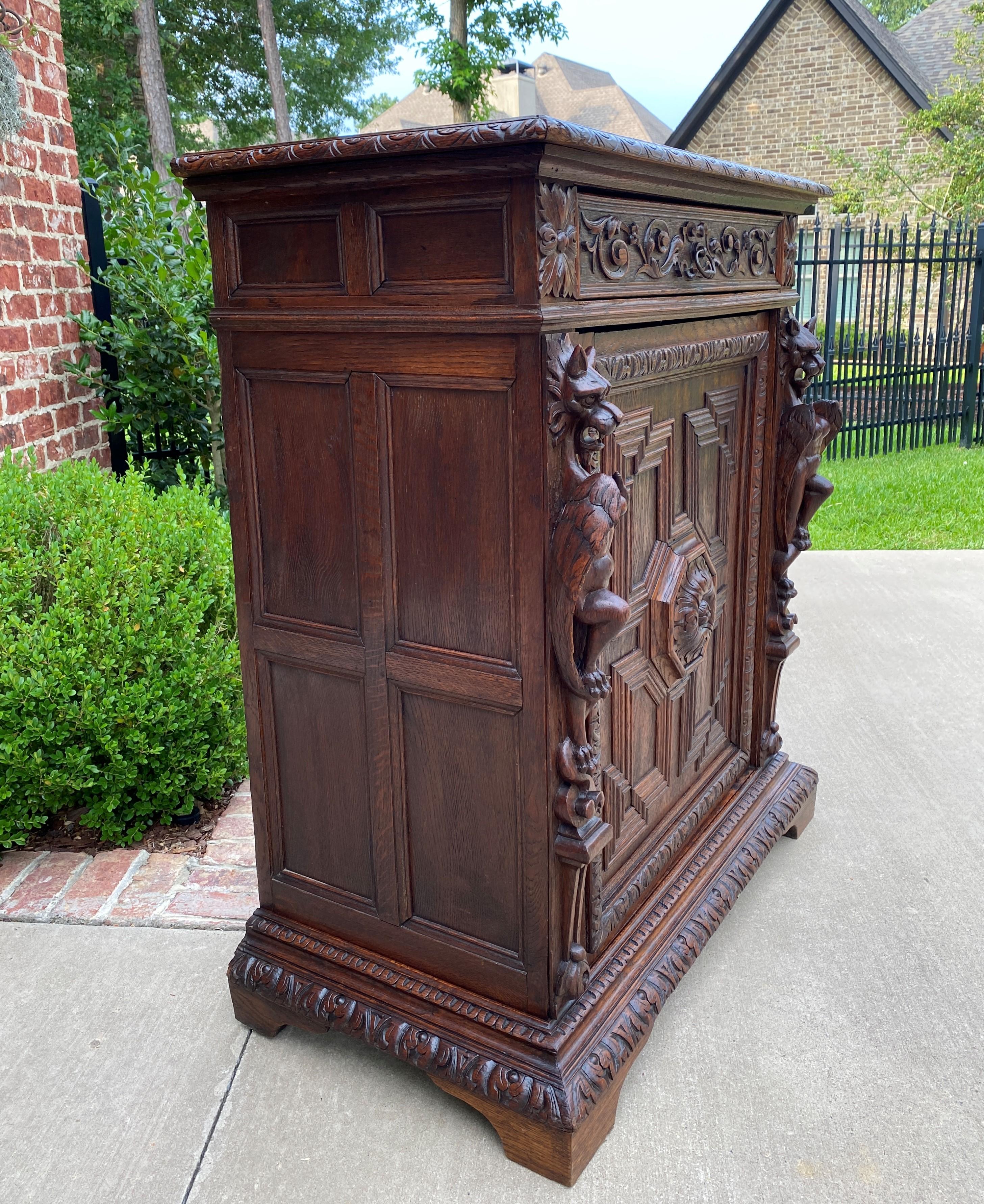 Carved Antique French Gothic Jam Cabinet Cupboard Liquor Cabinet Bar Oak Confiture Key