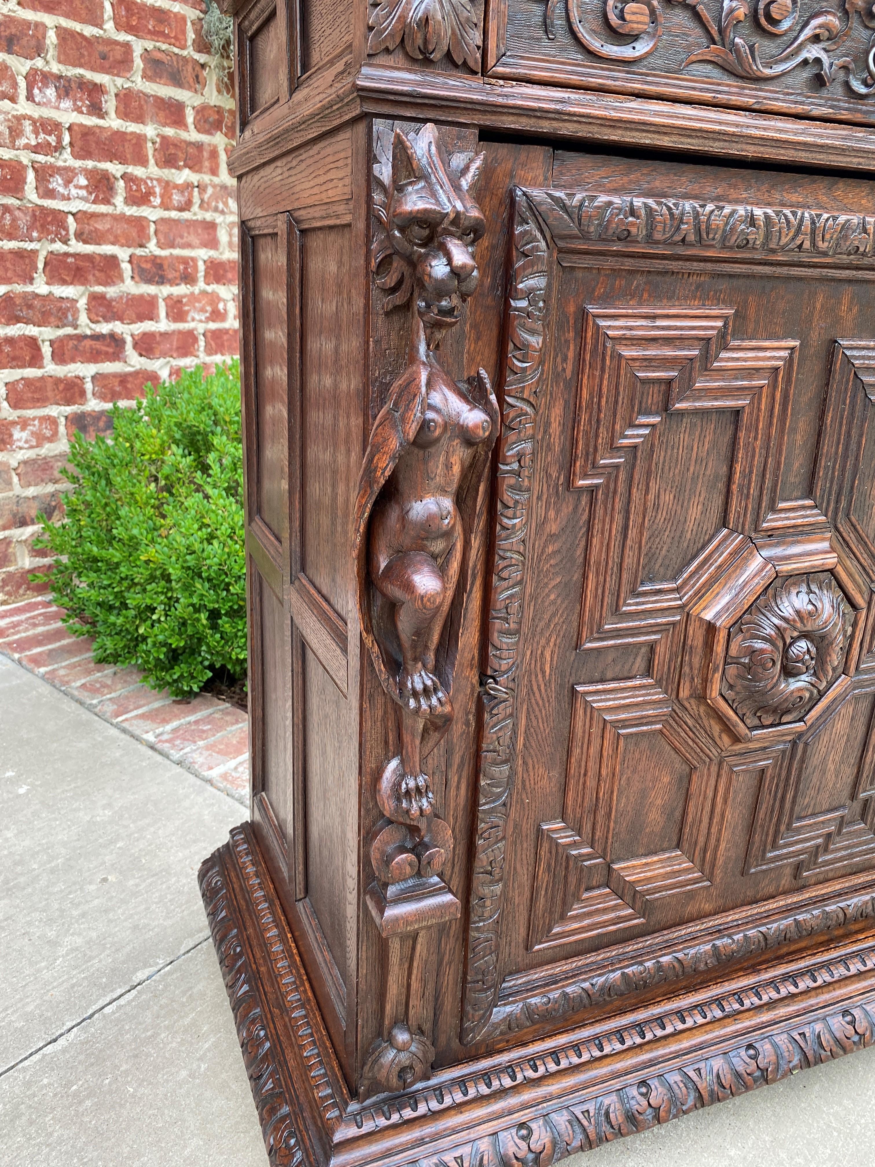 Antique French Gothic Jam Cabinet Cupboard Liquor Cabinet Bar Oak Confiture Key In Good Condition In Tyler, TX
