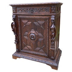 Antique French Gothic Jam Cabinet Cupboard Liquor Cabinet Bar Oak Confiture Key