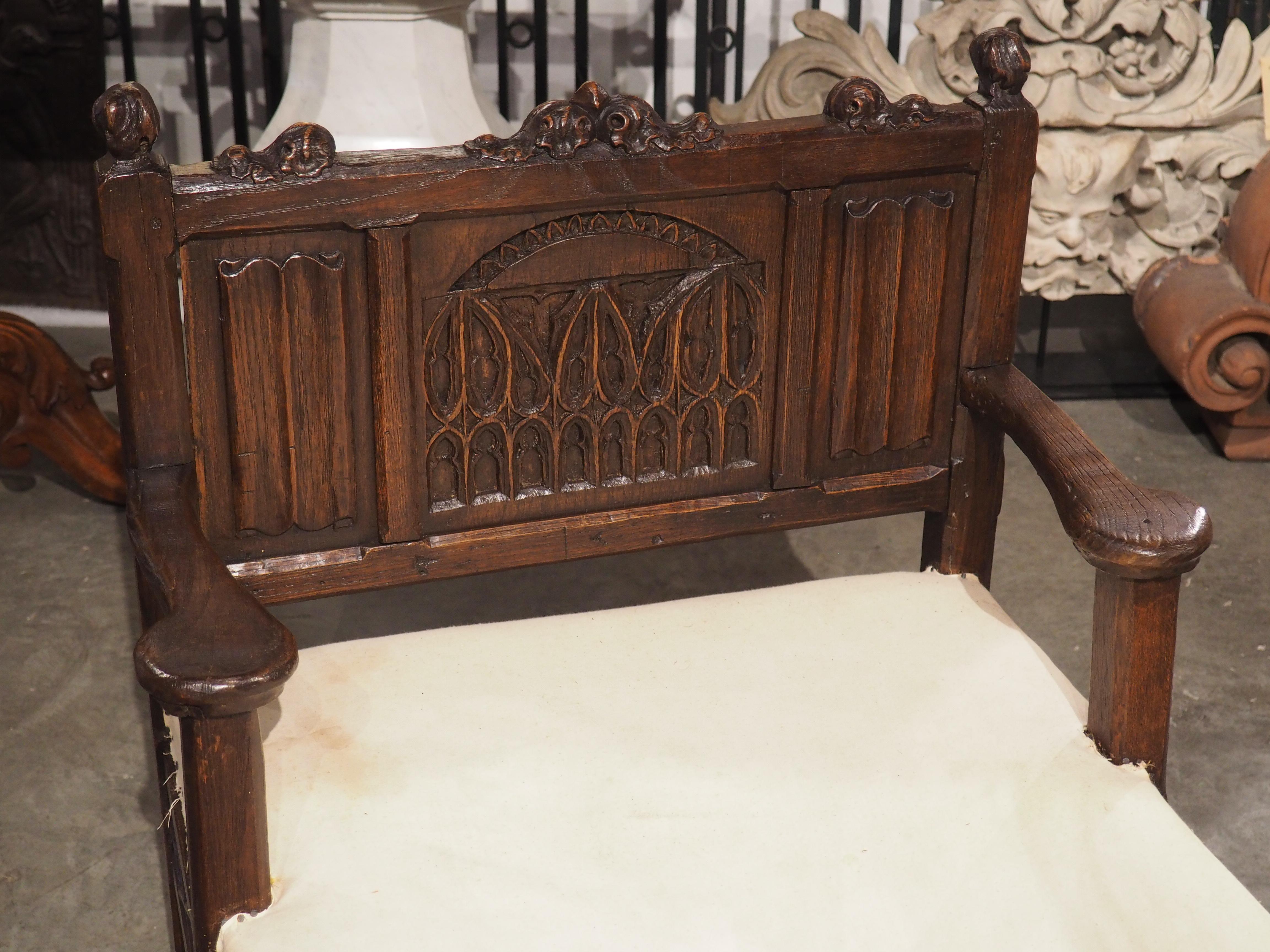 Ancienne chaise longue gothique française en chêne, vers 1870 en vente 5