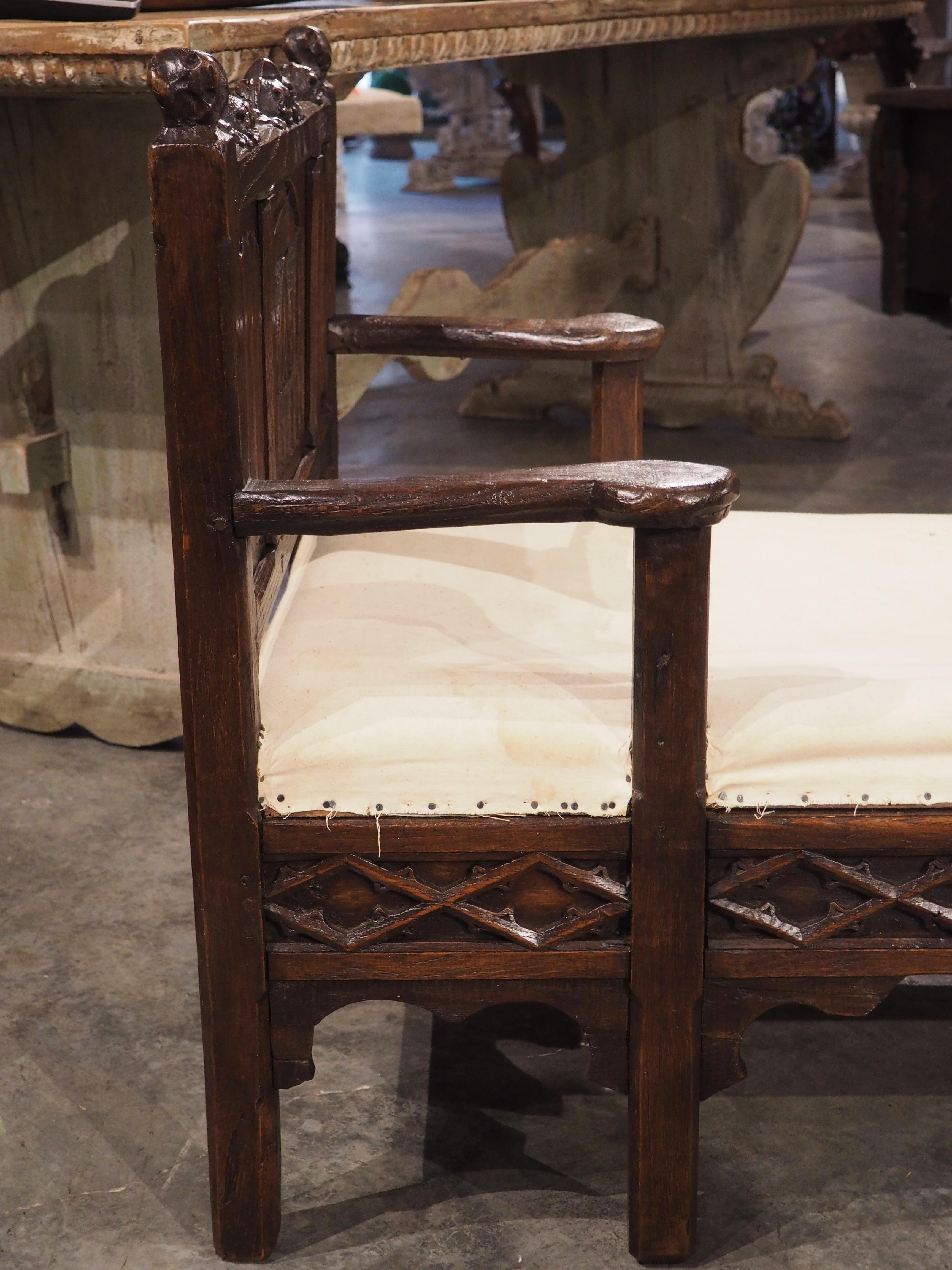 Ancienne chaise longue gothique française en chêne, vers 1870 en vente 11
