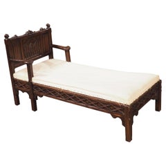 Antique French Gothic Oak Chaise Longue, Circa 1870
