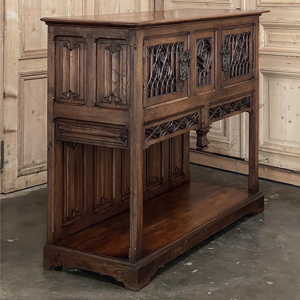 Hand-Crafted Antique French Gothic Raised Cabinet