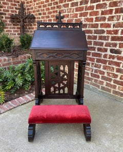 Antique French Gothic Renaissance Prie Dieu Prayer Kneeler Prayer Bench 19thC