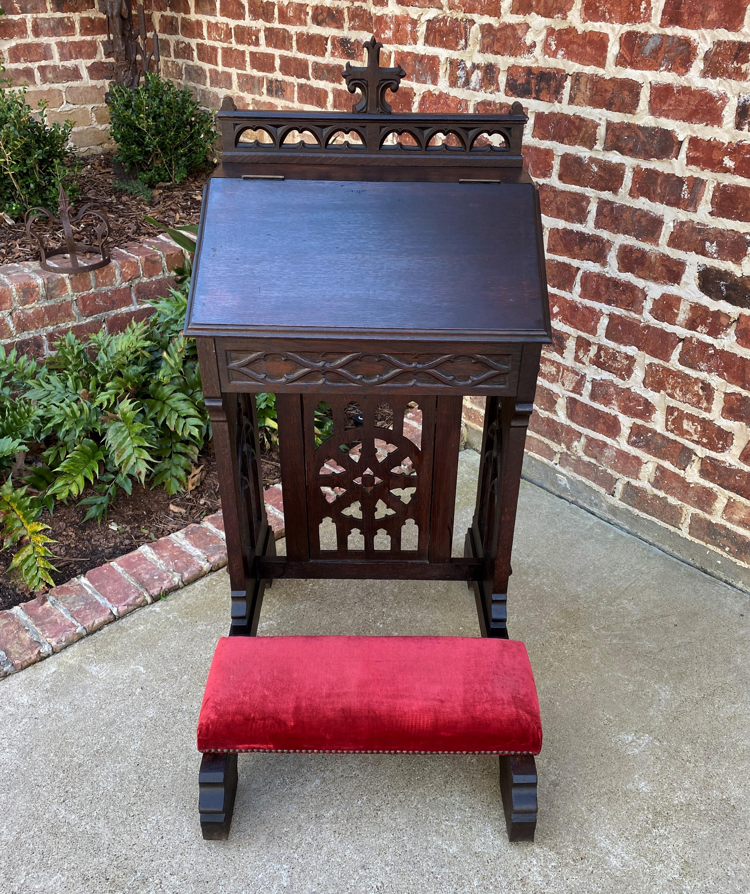 Carved Antique French Gothic Renaissance Prie Dieu Prayer Kneeler Prayer Bench 19thC