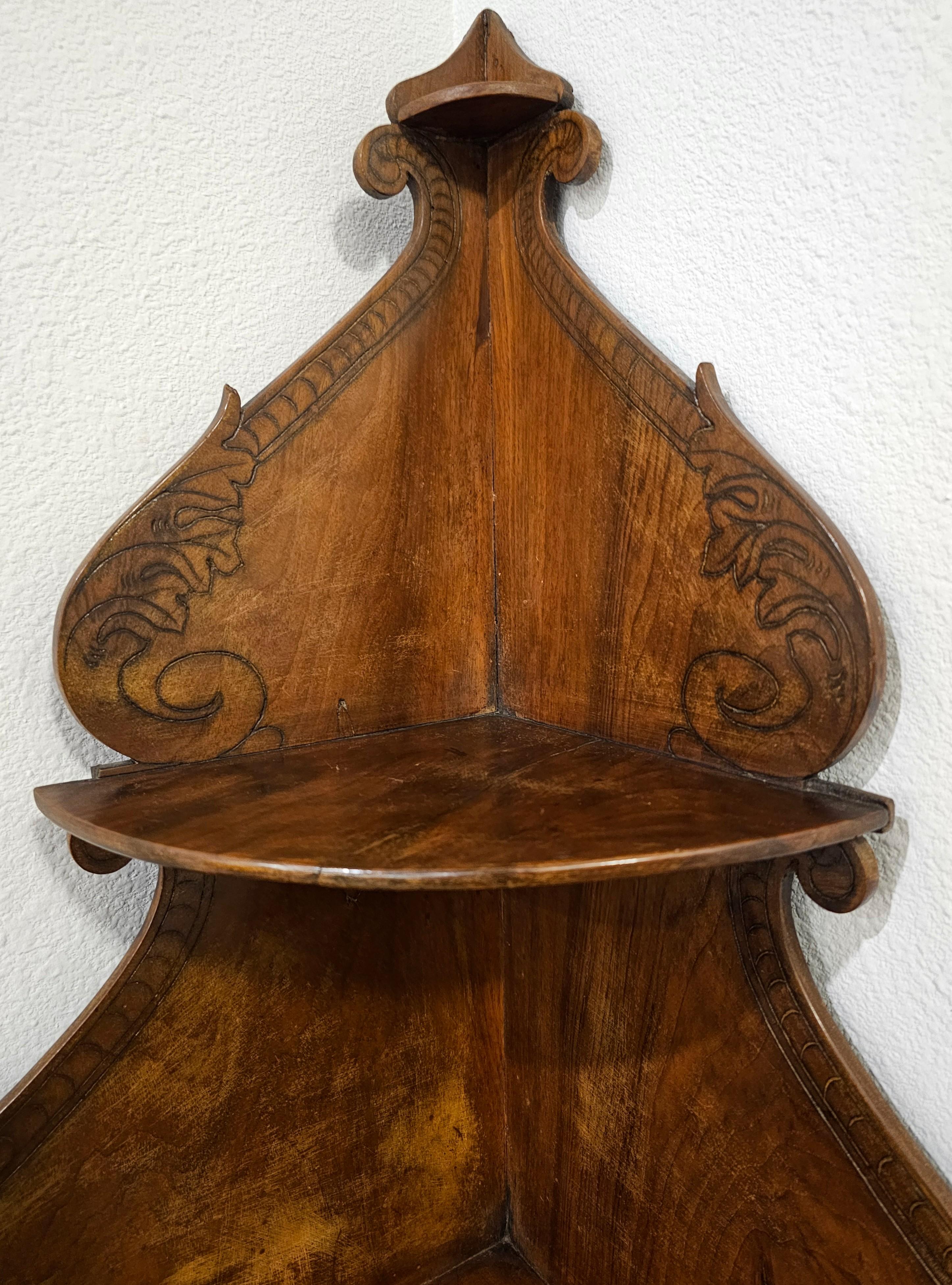 Antique French Gothic Revival Carved Burled Walnut Corner Cabinet For Sale 4
