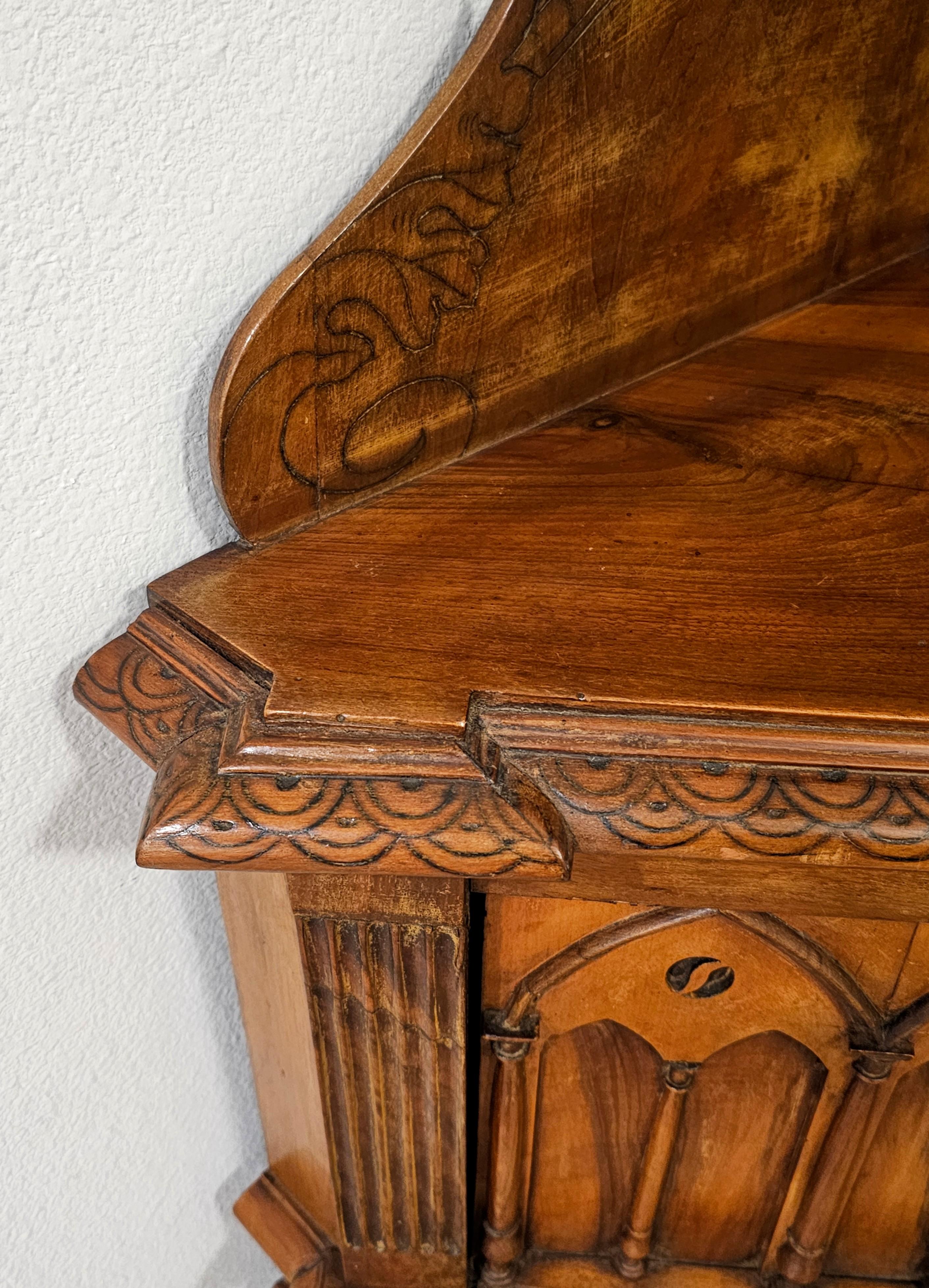 Antique French Gothic Revival Carved Burled Walnut Corner Cabinet For Sale 2