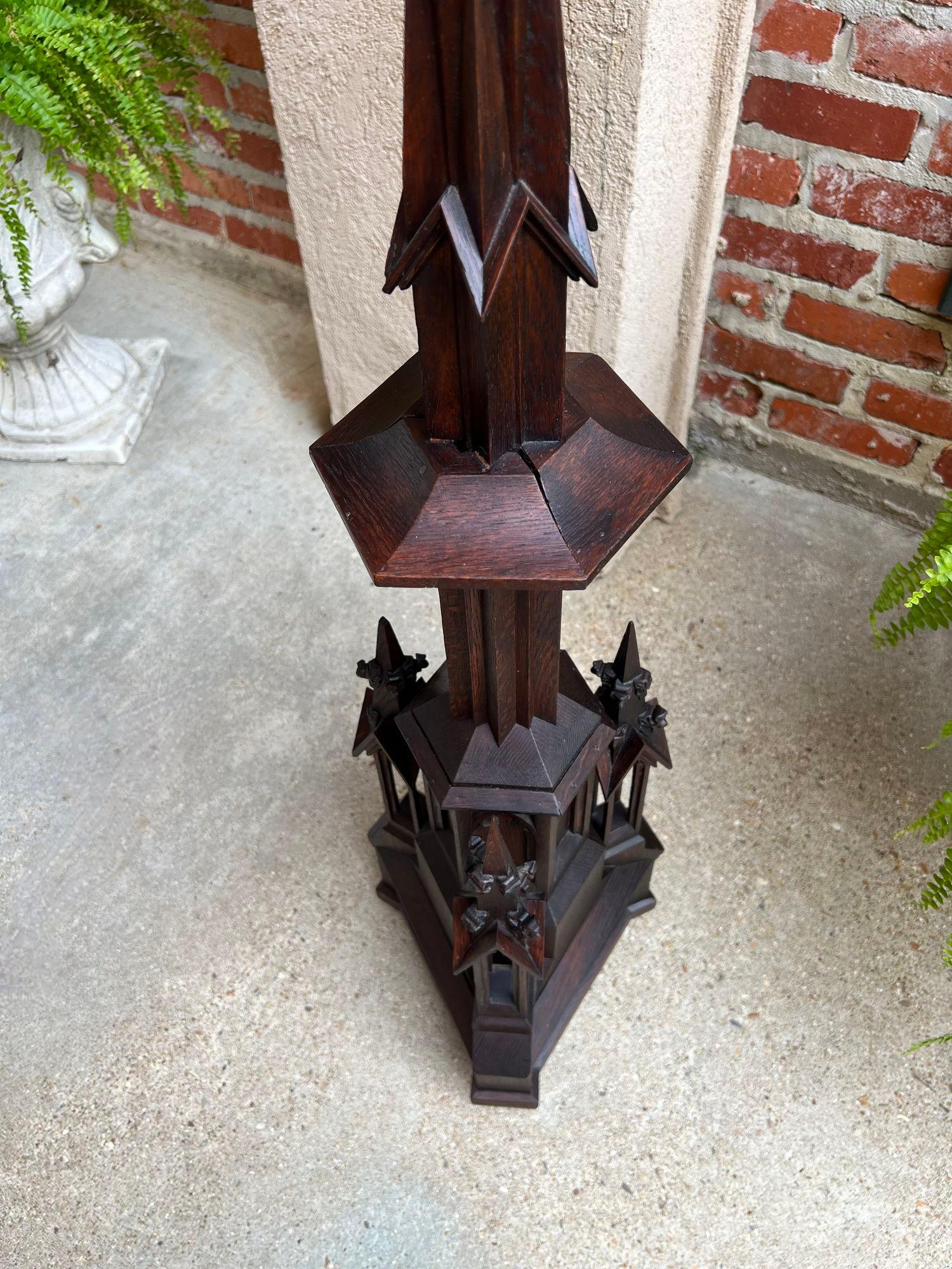 Antique French Gothic Revival Cathedral Spire Candlestick Pricket Carved Oak For Sale 5