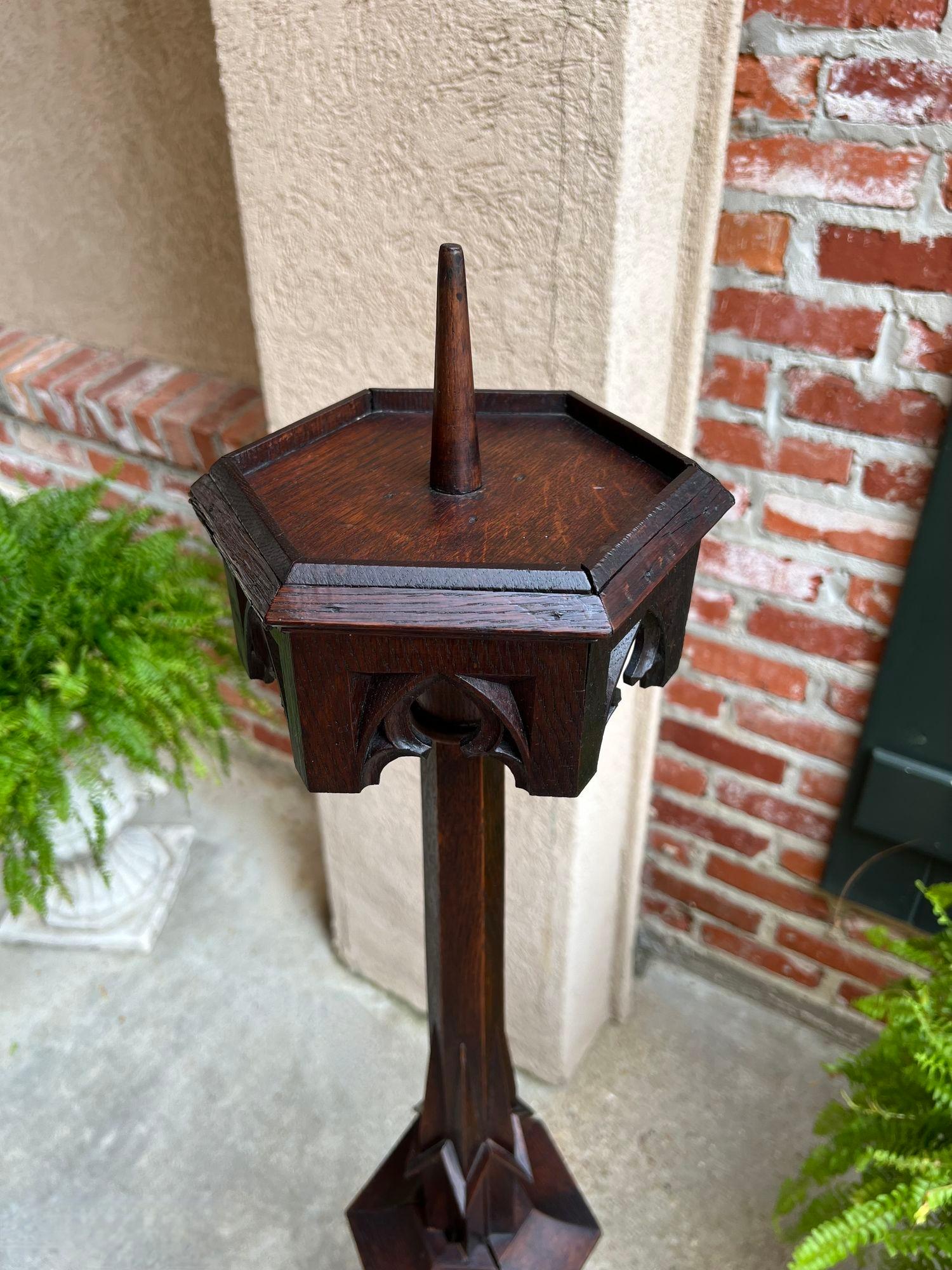 Antique French Gothic Revival Cathedral Spire Candlestick Pricket Carved Oak For Sale 7